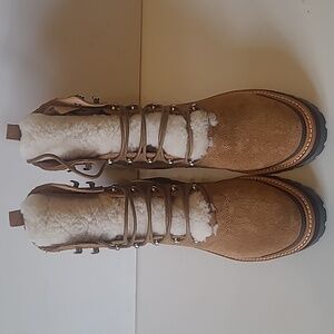New MARC FISHER Lizzie Genuine Shearling  Boots Brown Suede Sz 10